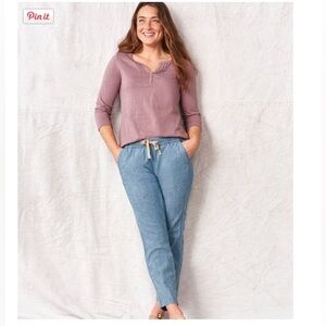 LL Bean 10P Women's Lakewashed Pull-On Chinos, Mid-Rise Chambray Ankle Pants New